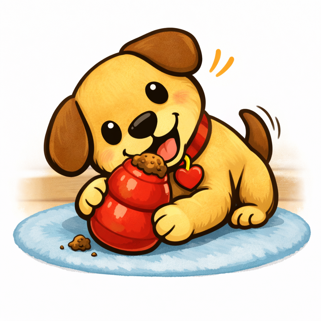 Drawing of Logo puppy with a Kong